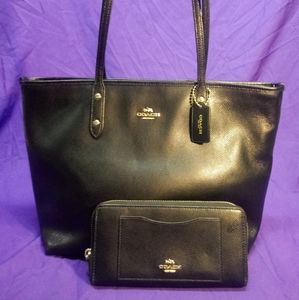 Coach black tote and wallet
